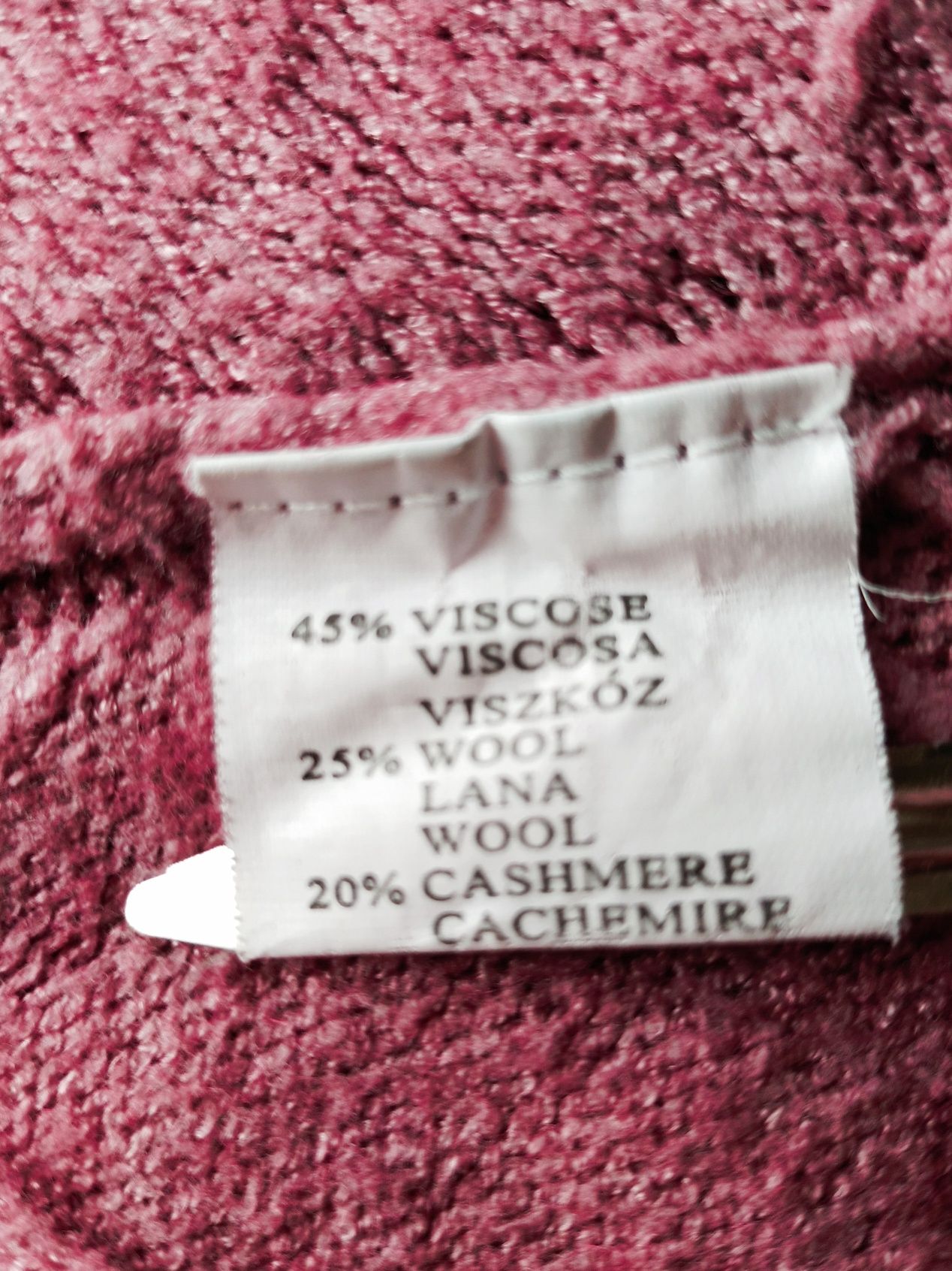 Sweter różowy melanż asymetryczny 25% wełna 20% kaszmir