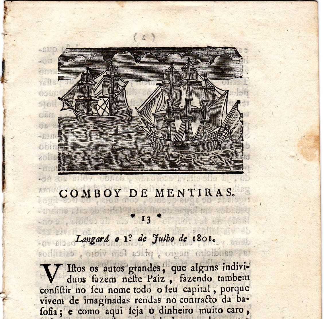 RARA GAZETA SATÍRICA "Comboy de Mentiras" de 1801