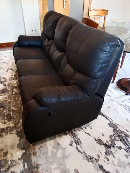 Sofá relax couro castanho escuro 3 lugares