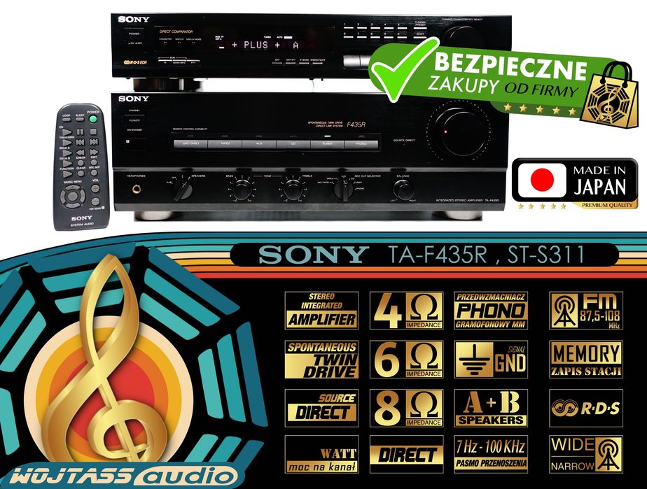 Zestaw SONY wzmacniacz TA-F435R + tuner ST-S311 * 2x85W 4-16 Ohmów