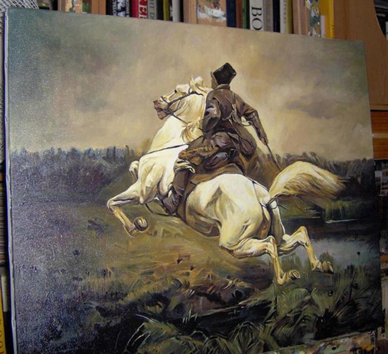 Kopia obrazu Józefa Chełmońskiego "Kozak na koniu"