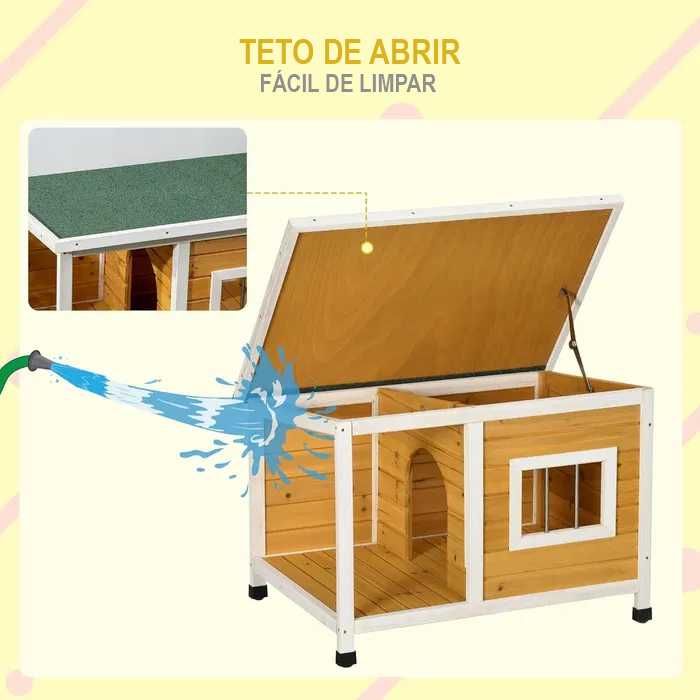 PORTES GRÁTIS - Casota Exterior de Madeira para Cães 85,5x62x60cm