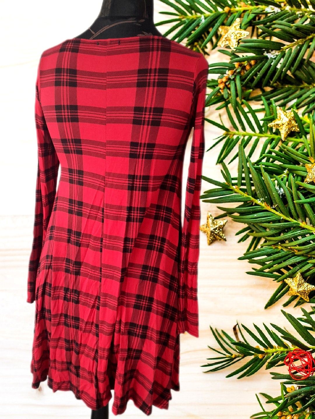Sukienka tunika czerwona krata świąteczna święta S 36