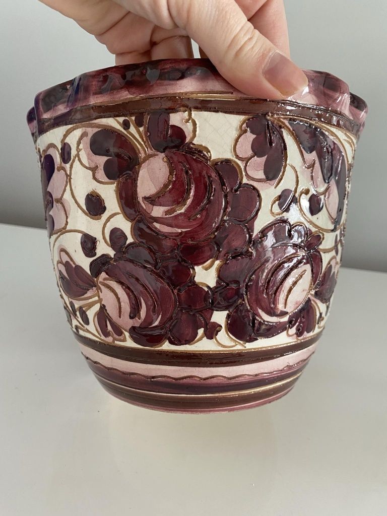 Ceramiczna doniczka ręcznie malowana vintage