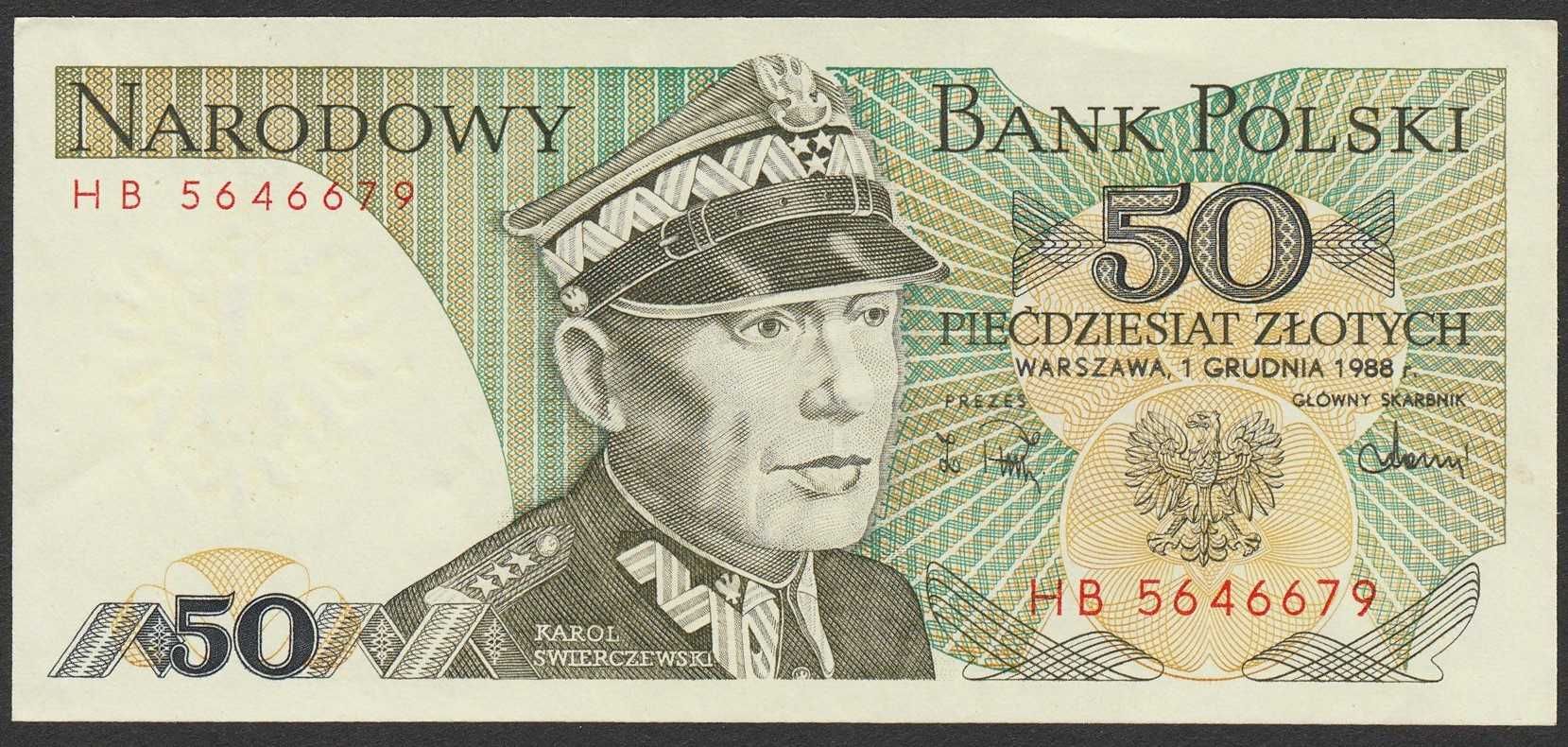 Polska 50 złotych 1988 - Karol Świerczewski - HB - stan bankowy UNC