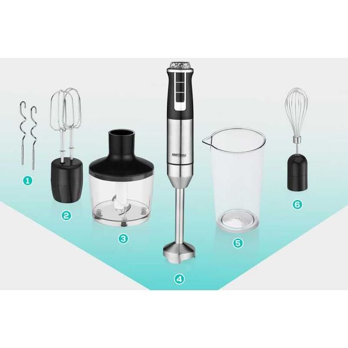 BLENDER MIKSER RĘCZNY 1500W SREBRNY LED + kielich akcesoria Kd4110