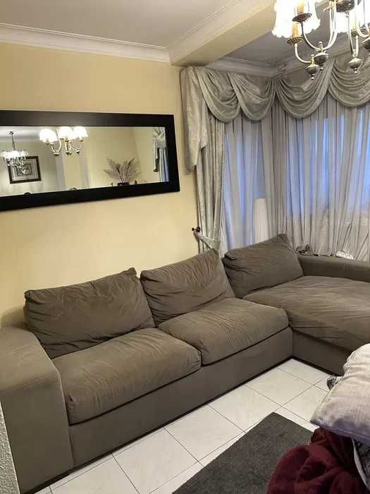 Sofá bege taupe castanho com chaise longue estado razoável