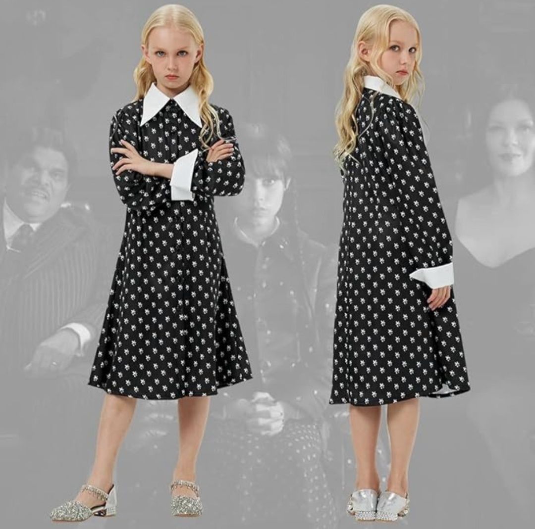 Strój na balik, przebranie Wednesday Addams z rodziny Addamsów