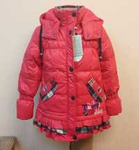 куртка для девочки детская пуховик теплый с капюшоном 128