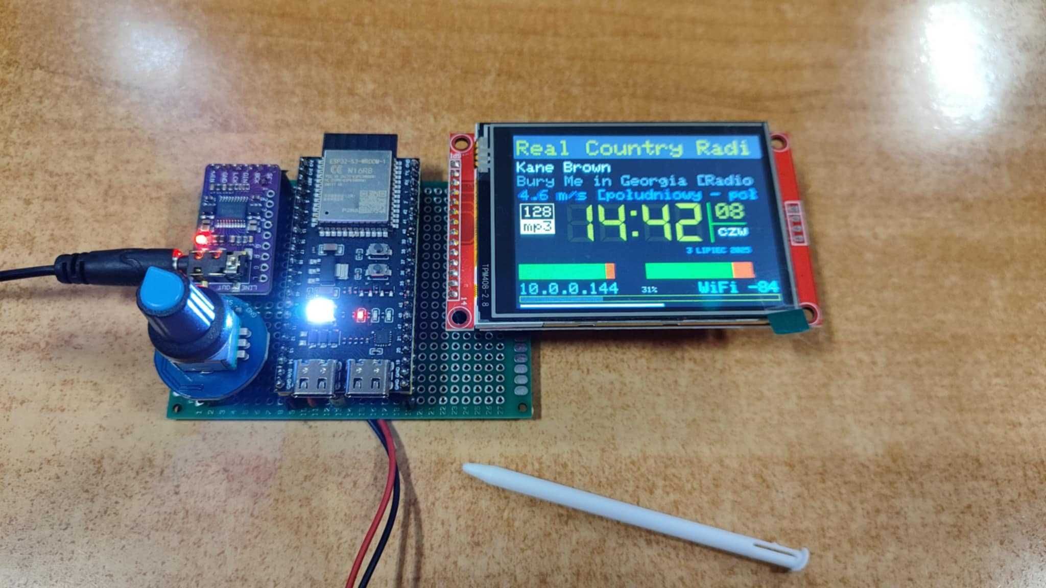 Radio internetowe tuner WiFi ESP32-S3 OGG FLAC MP3 DAC LCD 2,8 encoder