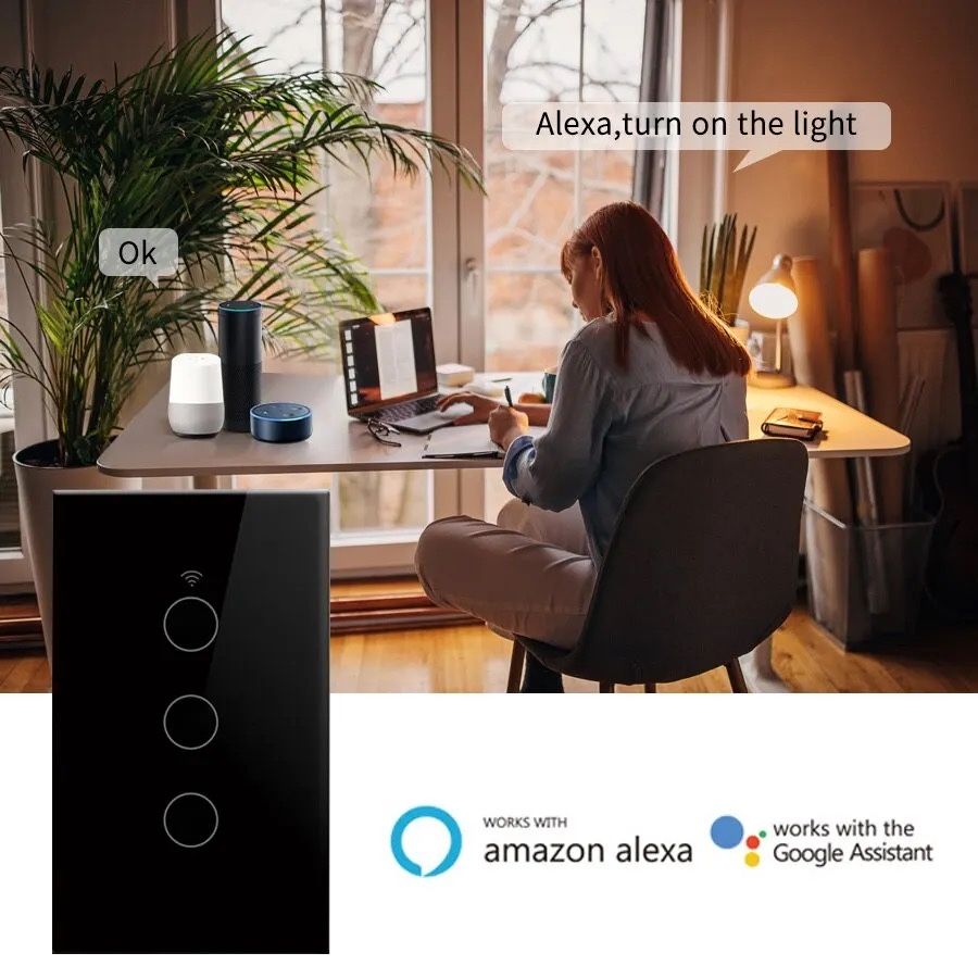 Розумний сенсорний вимикач Tuya Smart Life 1-2-3 кнопки ч/б (Wi-Fi)