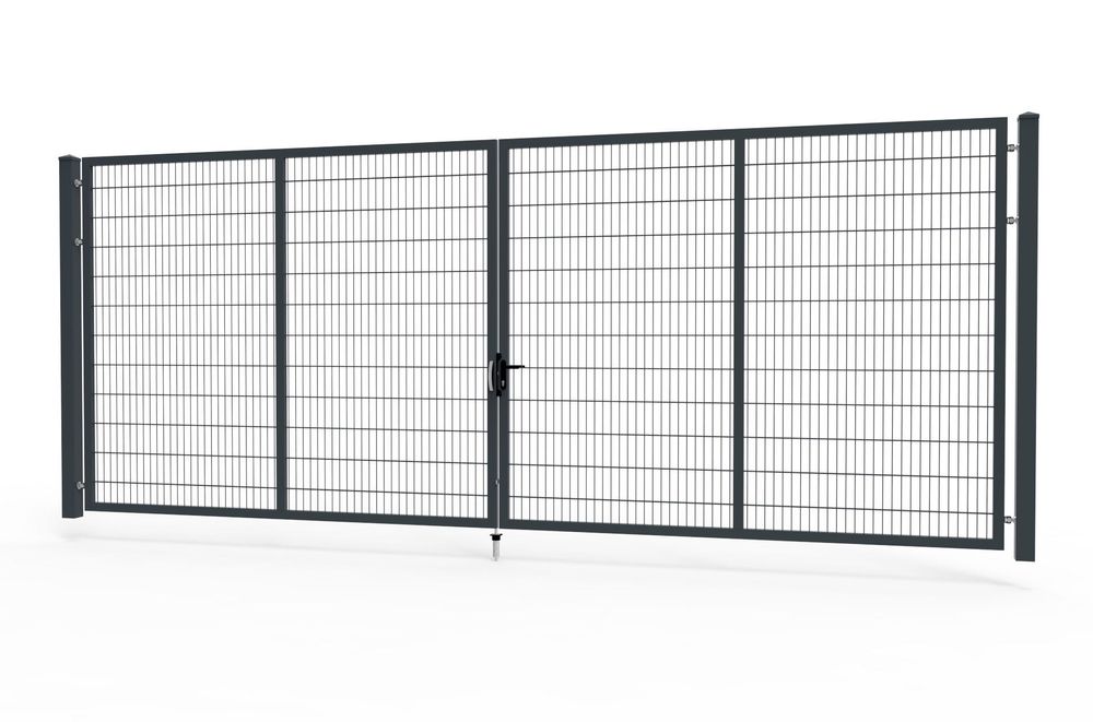 Brama skrzydłowa 2D panel ocynk malowana proszkowo słupy LOCINOX