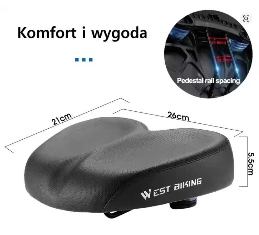 Siodełko rowerowe wygodne duże bez noska anatomiczne