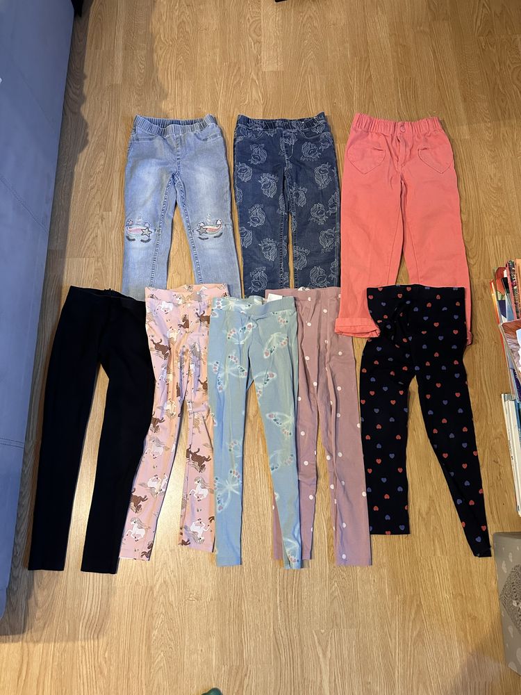 Leginsy, jegginsy, spodnie H&M 122/128 - 9 sztuk, mega paka