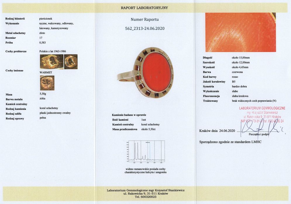 Złoty Pierścionek - 14K - 5,49g - KORAL - WARMET - KRAKÓW