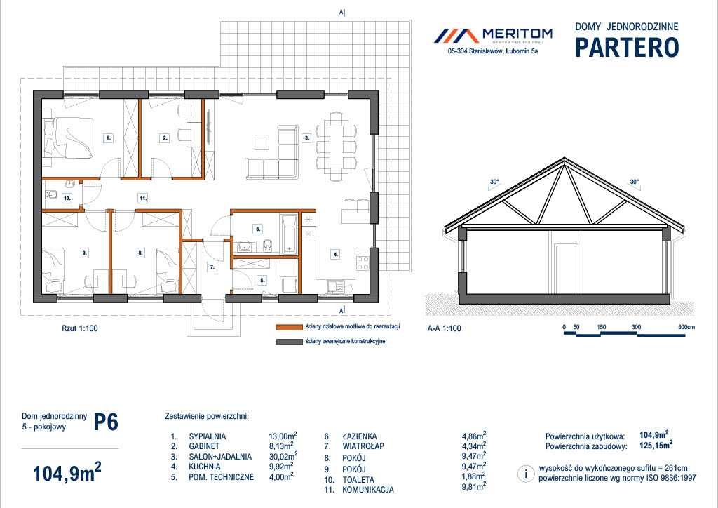 Dom PARTERO P6 mieszkalny całoroczny modułowy parterowy 125,15m2