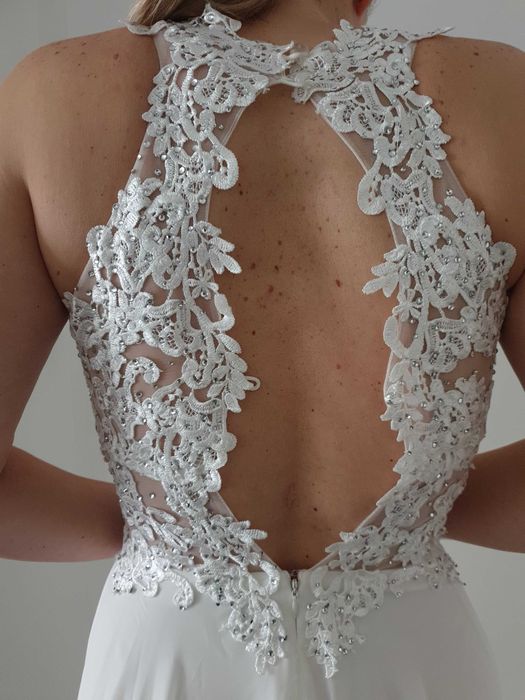 Sukienka/suknia ślubna rozmiar 34 XS, koronkowy gorset, odkryte plecy!