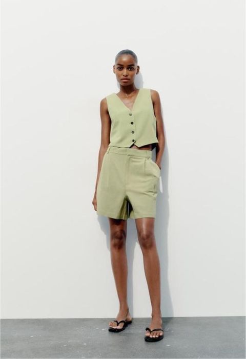 Шорти Zara бермуди з високою посадкою та защипами