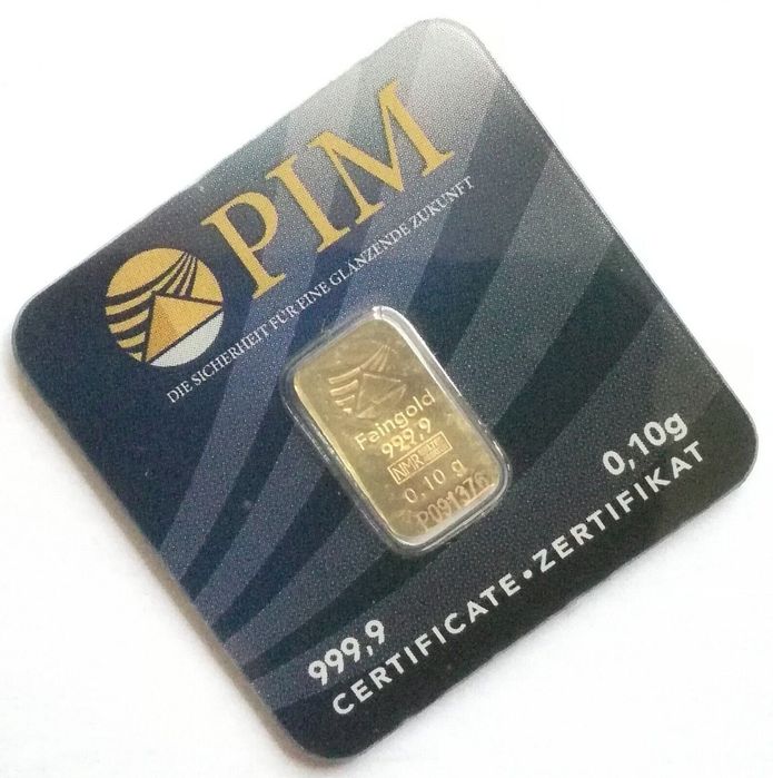 Ouro 99% 0,10g em barra certificado, selado e numerado PIM