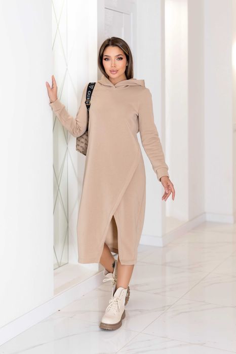 Тепла трикотажна сукня міді з капюшоном "Era", 42-56 р., 6 кол.