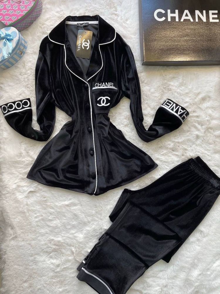 PREMIUM LUXE CHANEL Женская пижама черный ПОДАРОК на 8 марта знижка
