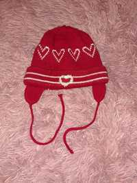 Czerwona ciepła czapka dla dziecka na obwód głowy do 52 cm