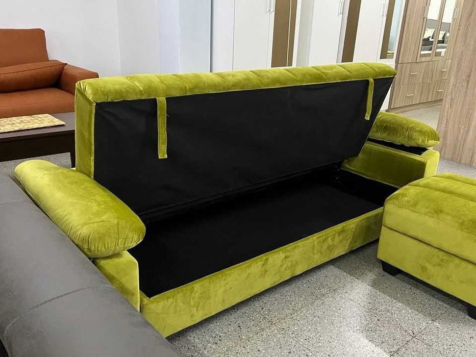 barato sofa cama acolchoado e puff novo envio gratis