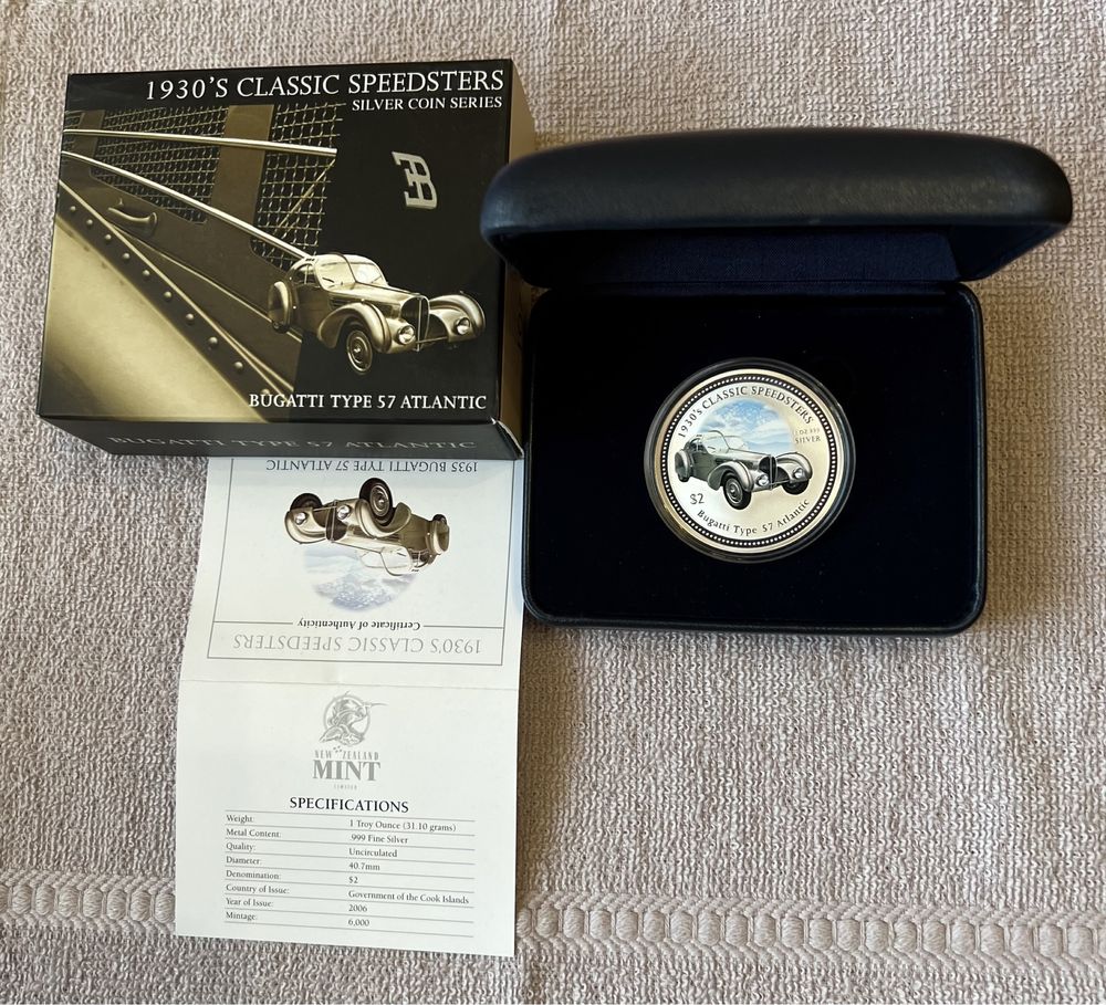 серебряная монета  -  Bugatti Tupe 57 Atlantic