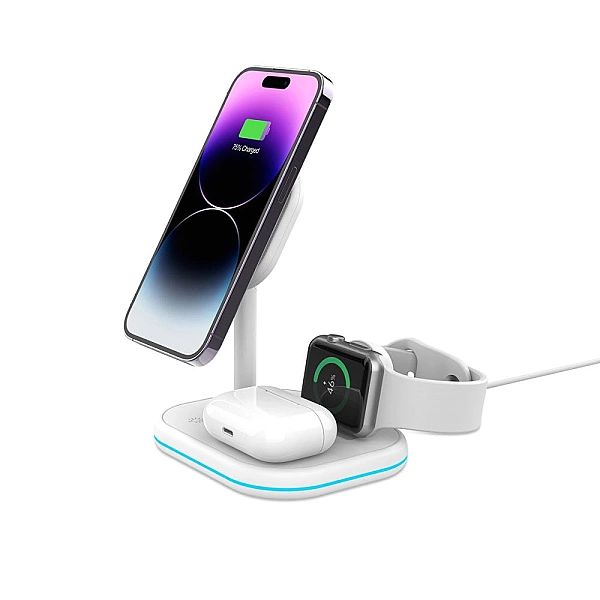 Tech-Protect Qi15W-A27/3In1 Magnetic Magsafe Wireless Charger White
