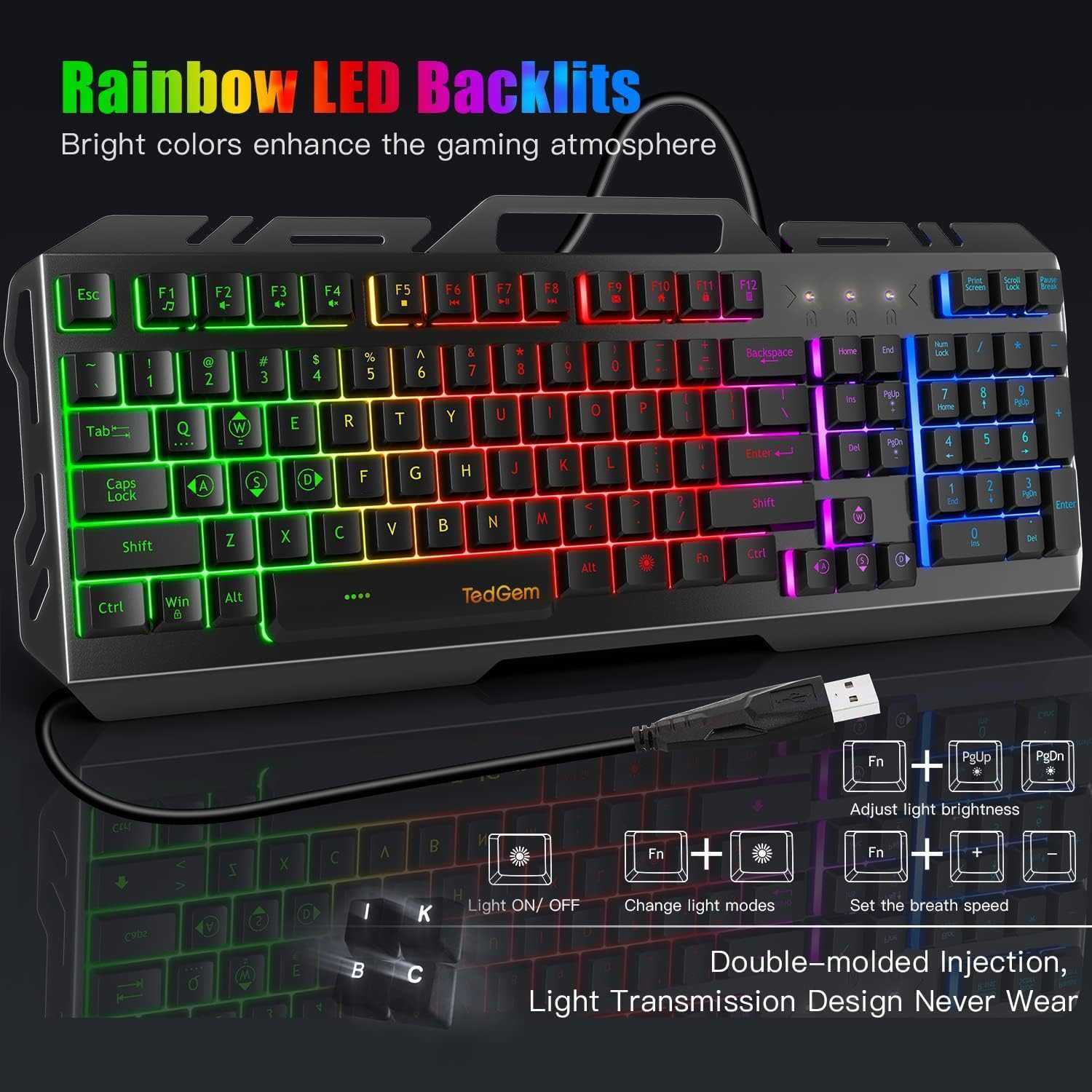 TedGem C0141 Klawiatura hybrydowa przewodowa gamingowa RGB dla graczy