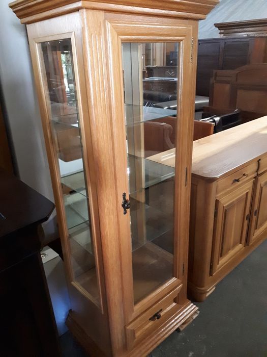 Witryna witrynka gablota drewniana dębowa jasna stan bdb FV DOWÓZ