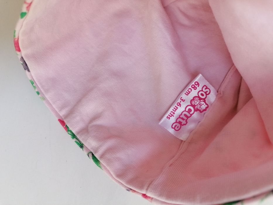 Czapeczka w kwiatki r.68, czapka niemowlęca bawełniana wiosenna,beanie