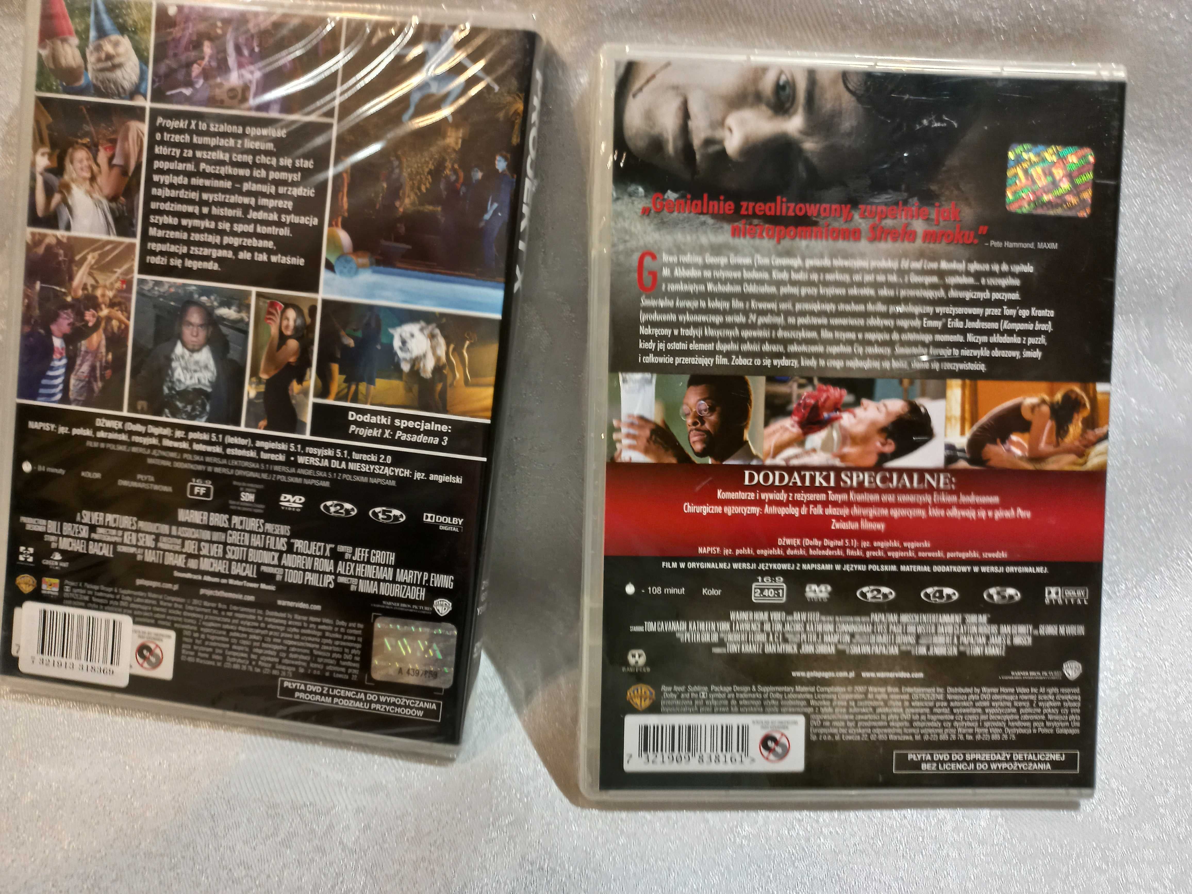 DVD - filmy - Śmiertelna kuracja, Projekt X - cena za zestaw