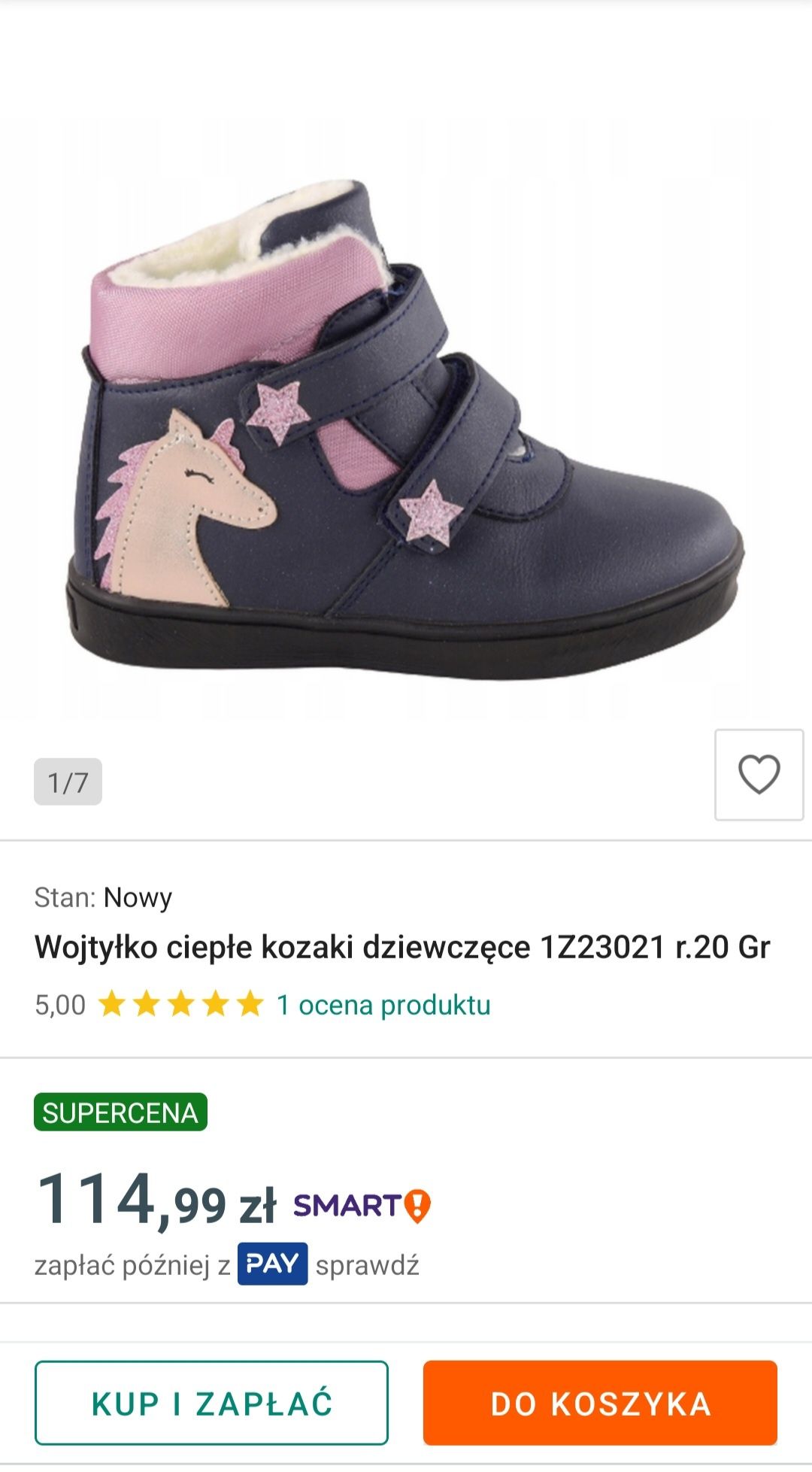 Buty  dziewczęce trzewik zimowy  Wojtyłko 22 ocieplany