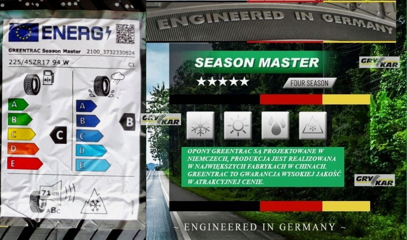Opony 225/45r17 Greentrac Season Master C/B/71dB 3 lata gwar.