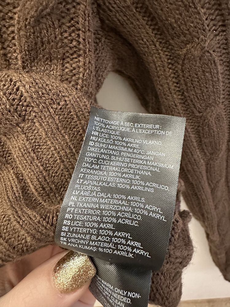 H&M sweter sweterek krótki croptop brązowy S
