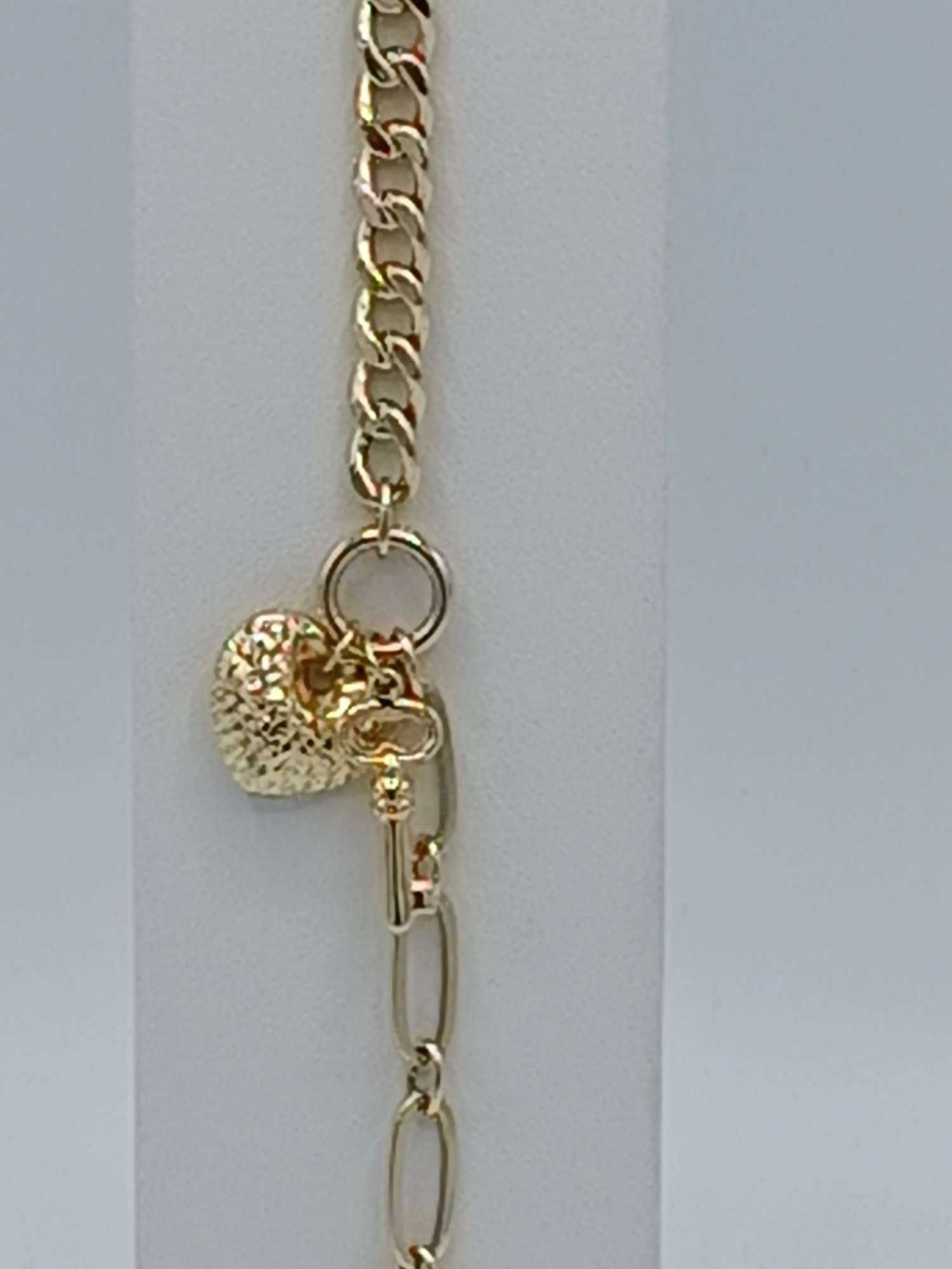 Złota bransoletka 585 z dużym sercem i kluczem 17,5/20,5cm.