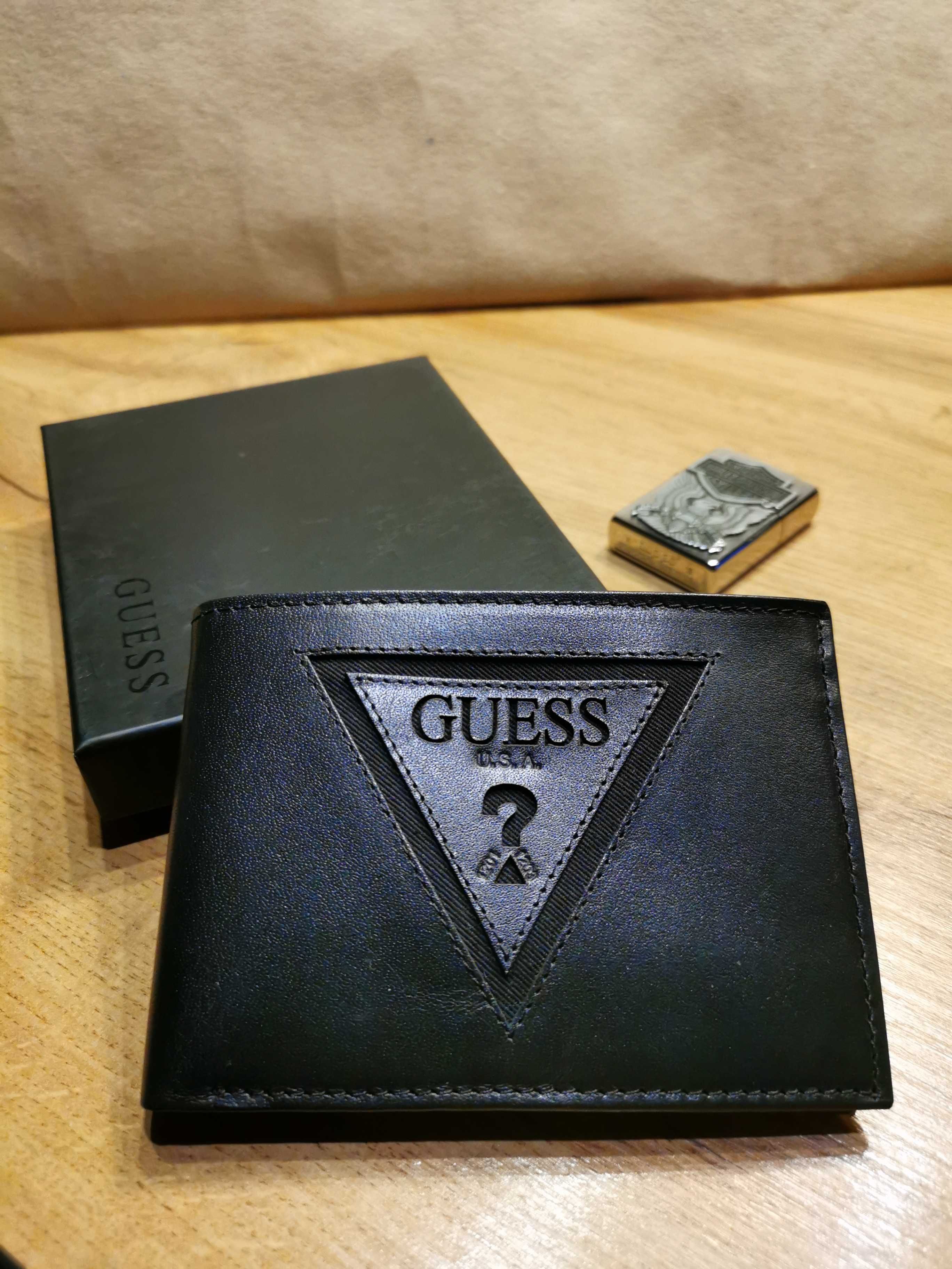 Портмоне мужское "GUESS", натуральная кожа, чёрное, новое, оригинал