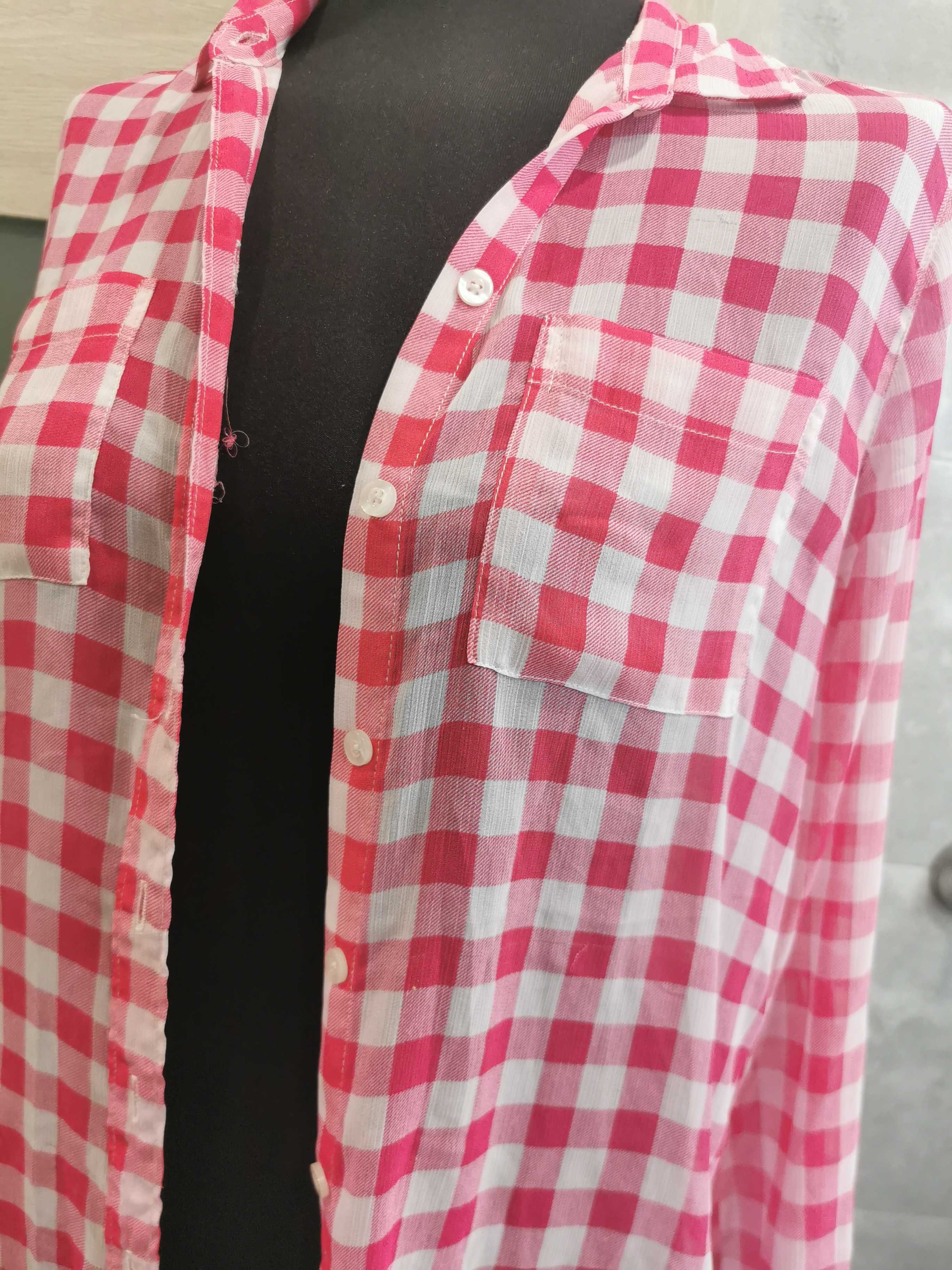 Piekna różowa damska koszula w biala krate Hollister S