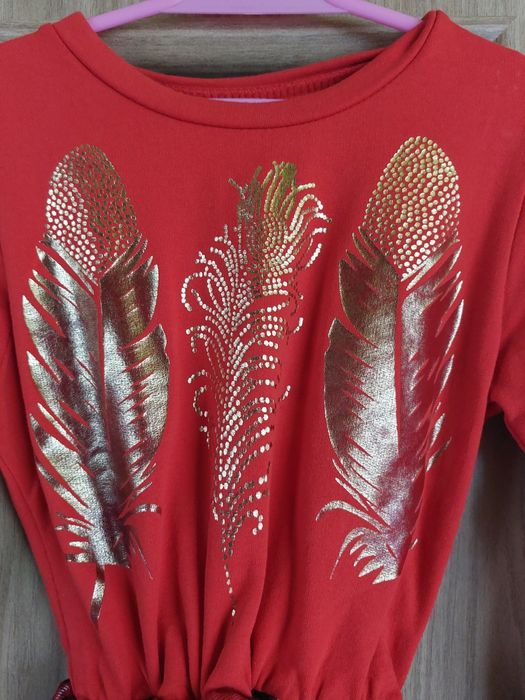 116 Sukienka w pióra i krata czerwona