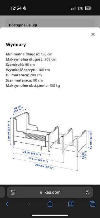 Łóżko dziecięce rosnace wraz z dzieckiem Ikea Busunge