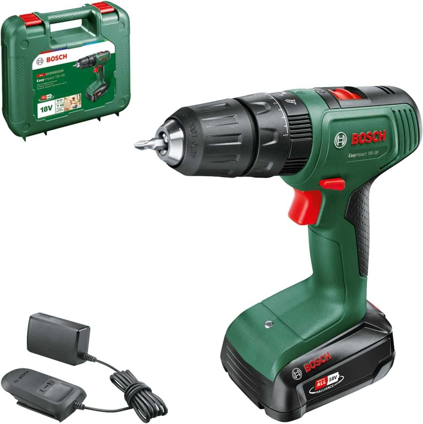 Bosch Easyimpact 18V-38 Wiertarka Udarowa, Czarny/Zielony