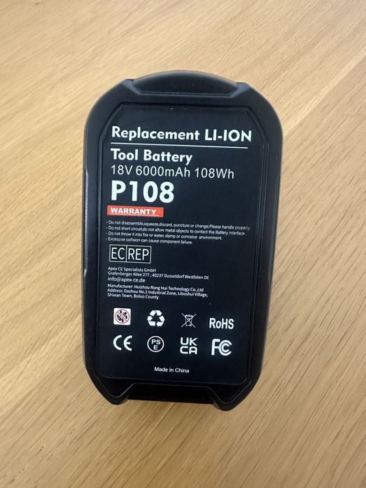 Bateria Recarregável Li-Ion 18V 6.0Ah (P108) para Ferramentas Sem Fios