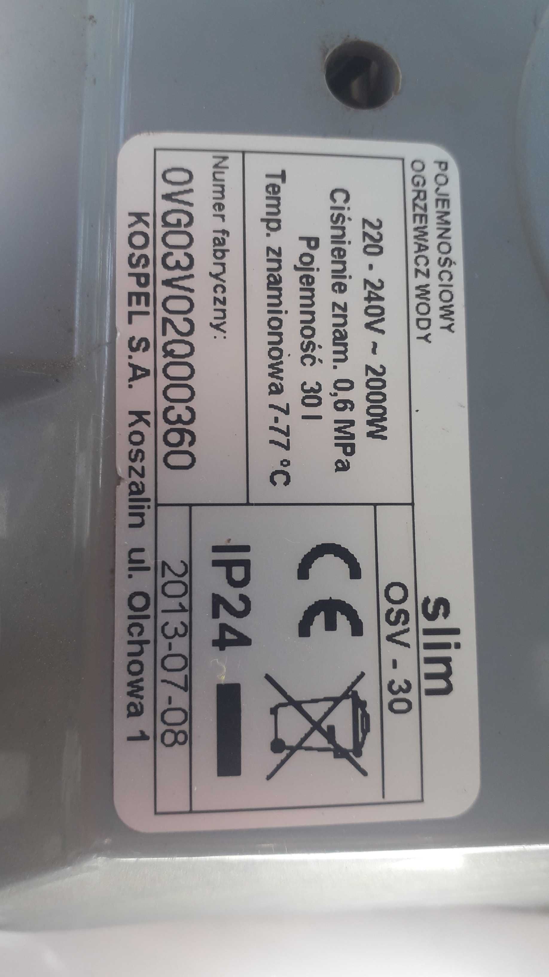 podgrzewacz wody elektryczny KOSPEL 30L 220V sieciowy slim bojler