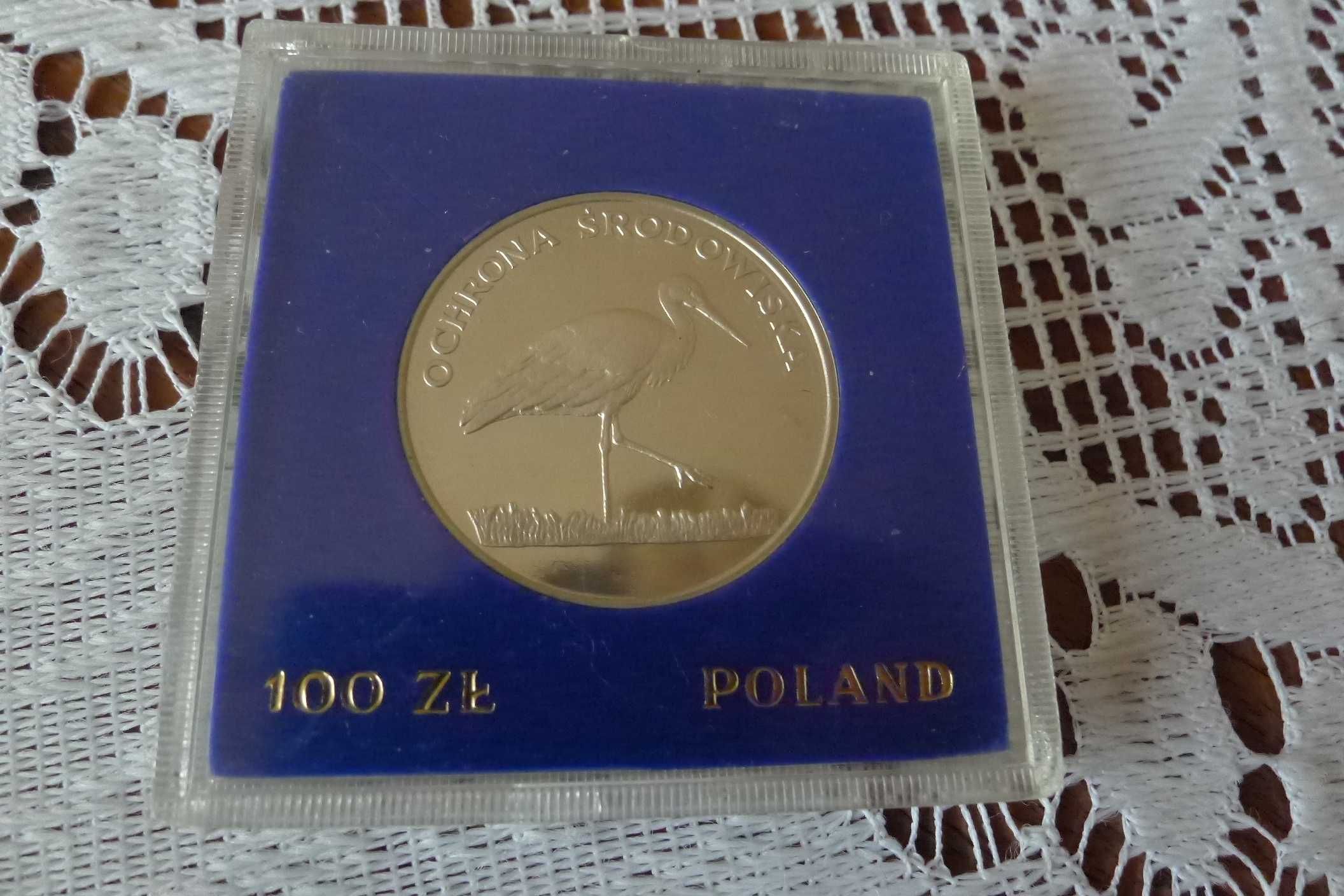 Dwie Monety Łabędź 1984 r i Bocian 1982 Lustrzanki lat 80 r w etui NBP