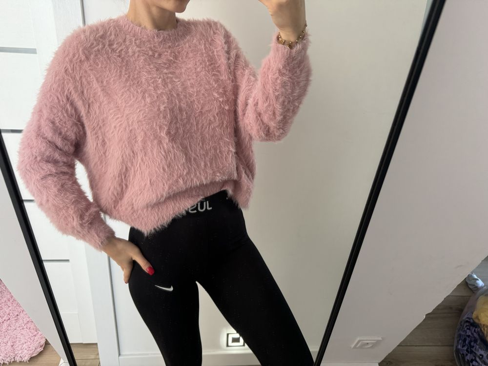 Sweterek ciepły pudrowy róż H&M