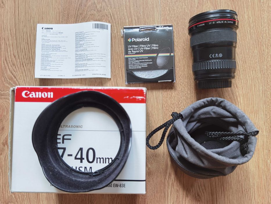 Obiektyw Canon EF 17 - 40 f/4 L USM filtr Polaroid. Stan bdb.