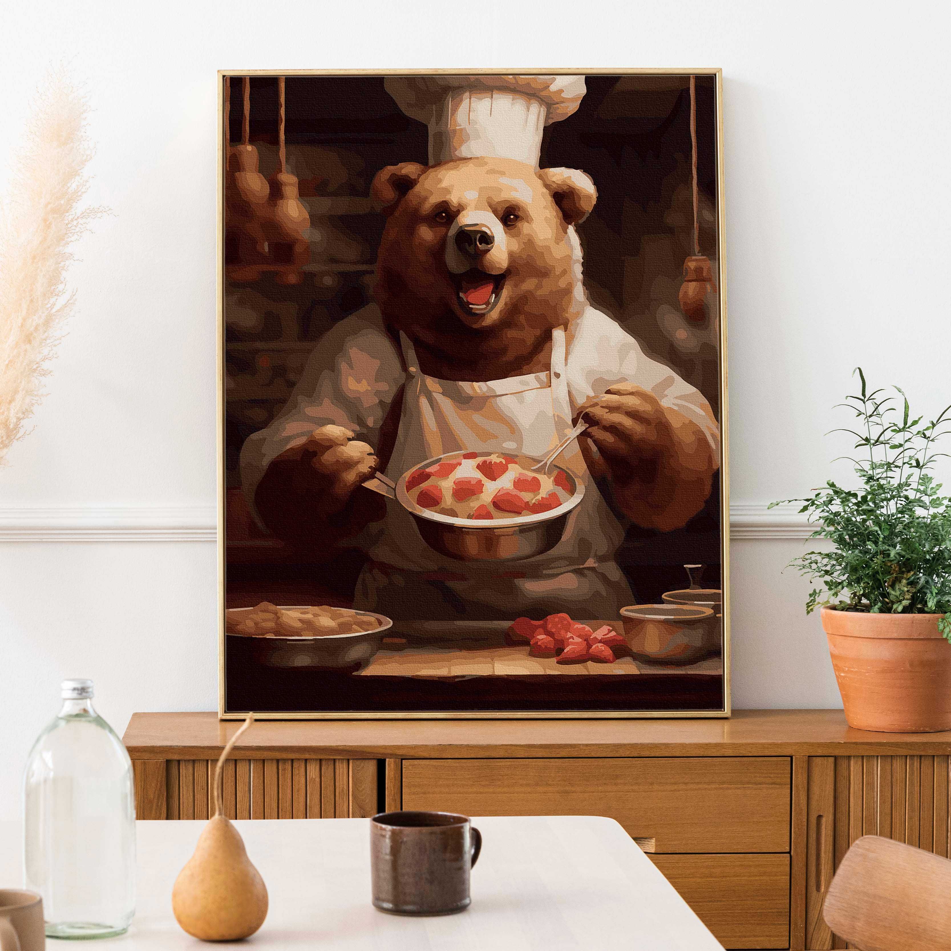 Malowanie po numerach, 40x50 cm - Niedźwiedź kucharz / Oh-Art