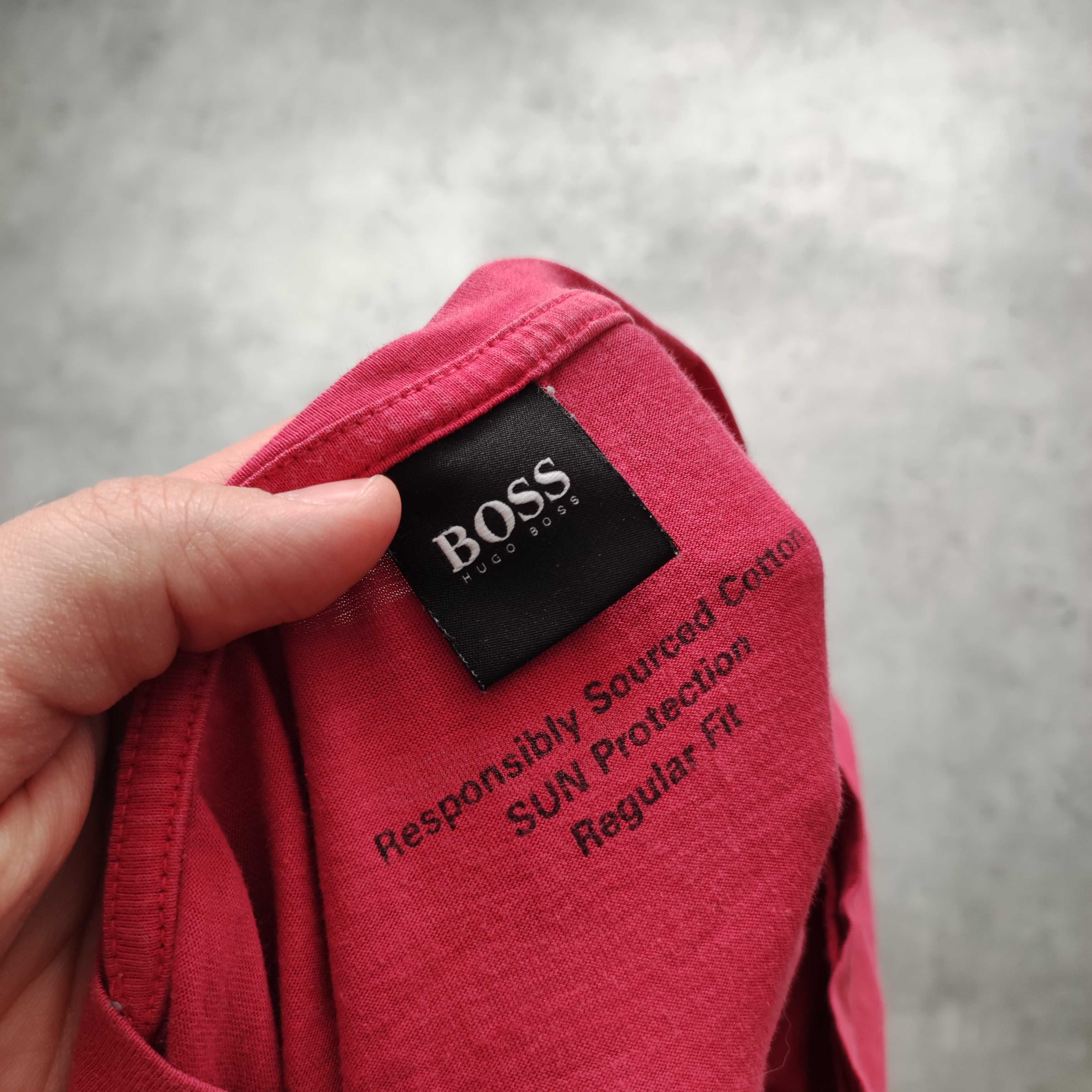 MĘSKA PREMIUM Koszulka Bawełna Duże Logo Hugo Boss Nadruk Różowa