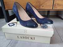 35 / obcas 8 cm / eleganckie skórzane czółenka / Lasocki buty fleki sk